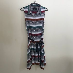 Sleeveless Shirt Dress w/ Tie